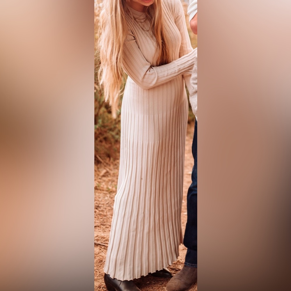 DISSH ADA STONE LONG SLEEVE MIDI DRESS